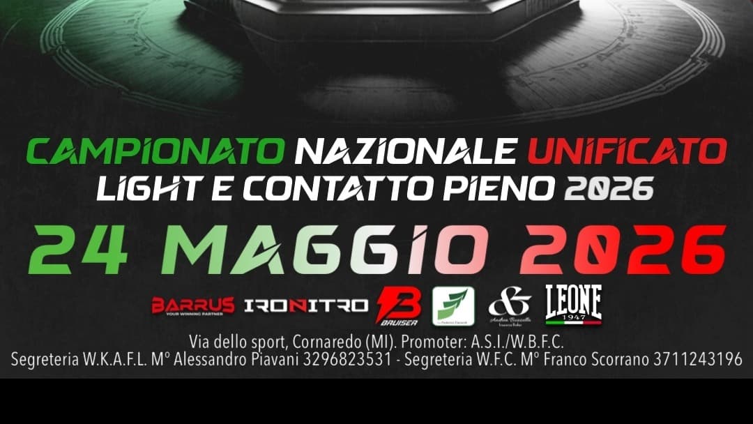 WBFC - CAMPIONATO NAZIONALE UNIFICATO, LIGHT E CONTATTO PIENO